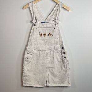 Disney Winnie The Pooh Embroidered White Denim Overalls Shortalls VTG 90s Medium